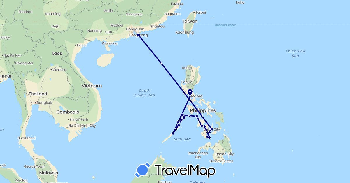 TravelMap itinerary: driving in Hong Kong, Philippines (Asia)